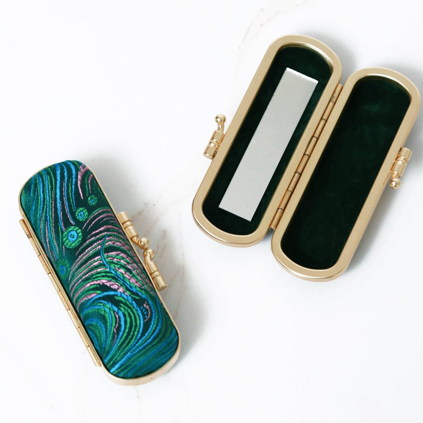 Peacock Brocade Lipstick Case | Teal & Pink