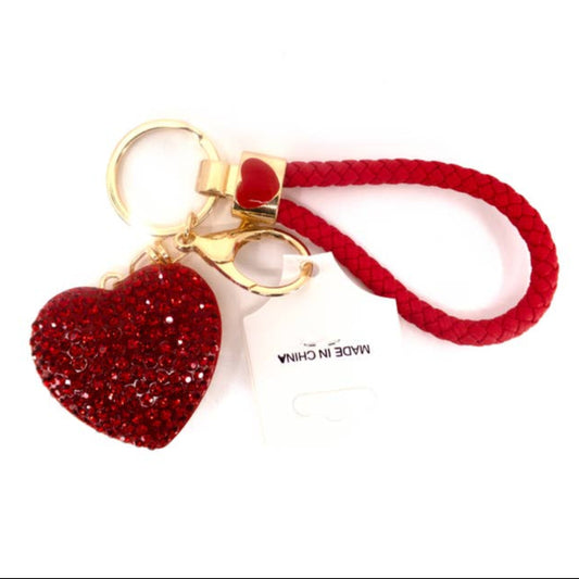 Keyring Bag Charm w/ Wristlet | Rhinestone Heart