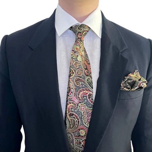 Paisley Pattern Brocade Men’s Tie | Black & Red