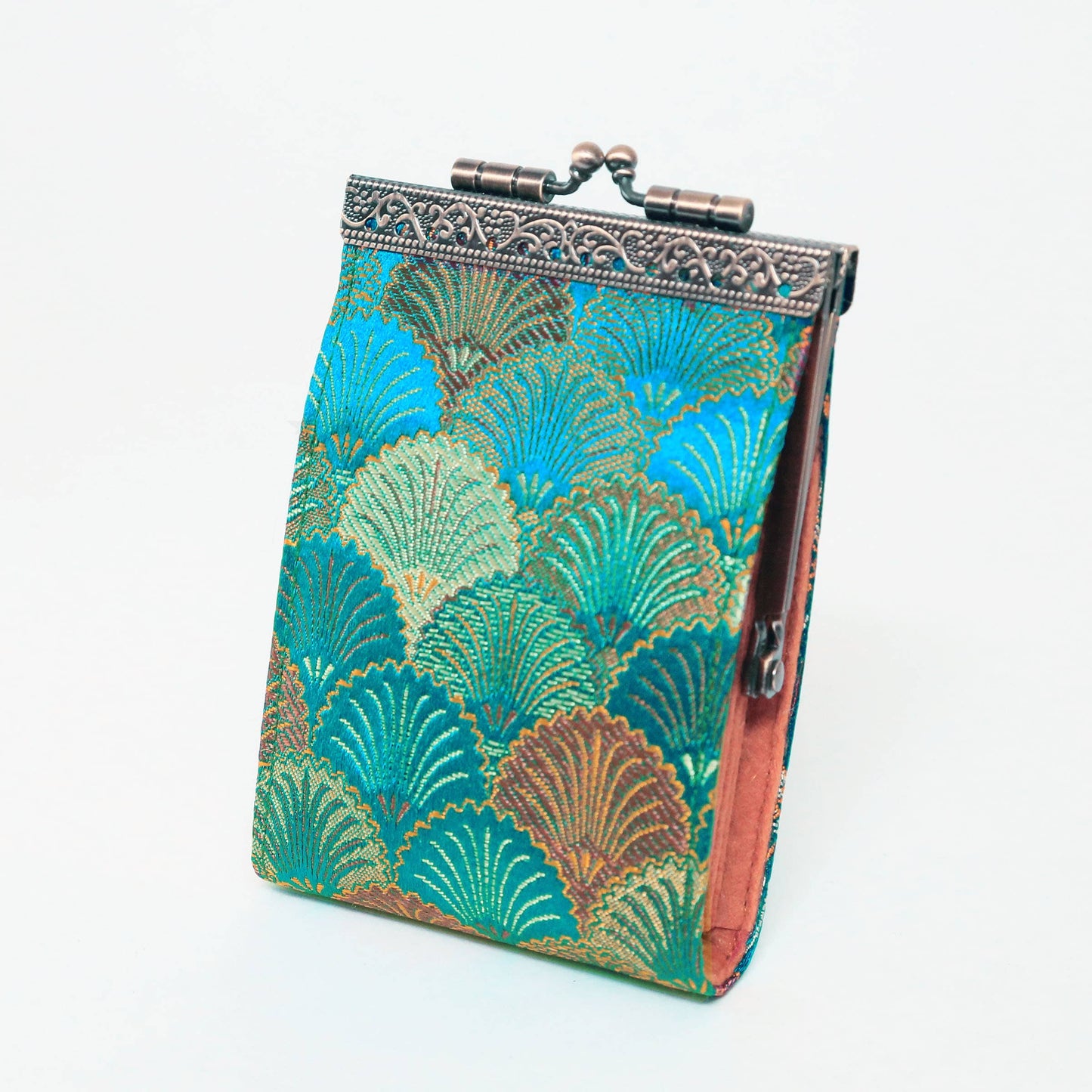 Brocade Seashell Print RFID Credit Card Wallet