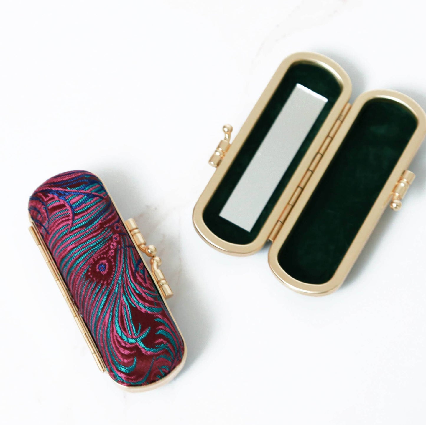 Peacock Pattern Mirrored Lipstick Case | Purple
