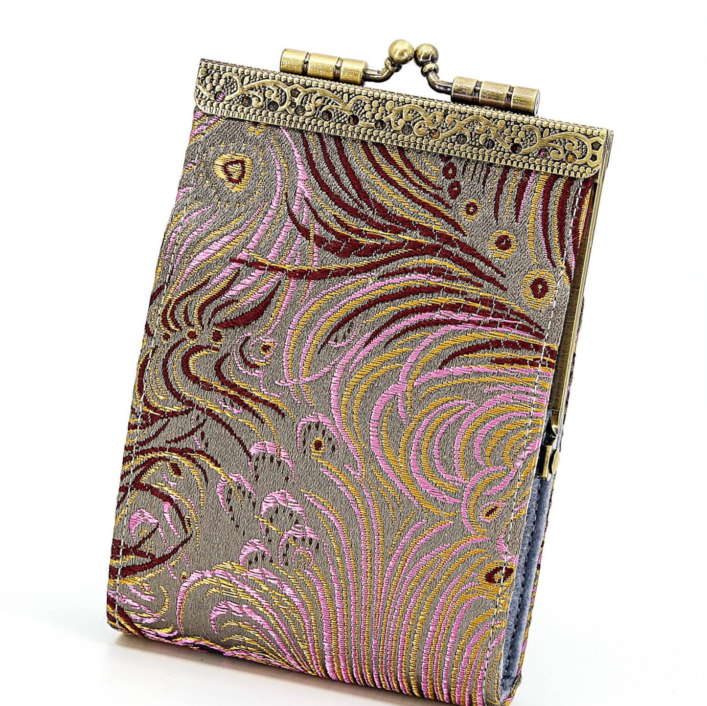Peacock Pattern RFID Card Wallet | Gray/Pink