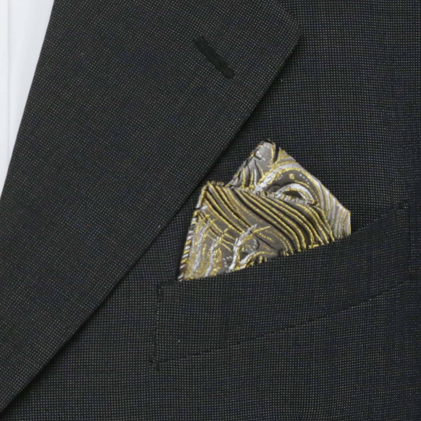 Peacock Brocade Pocket Square | Gray/Gold