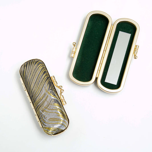 Brocade Peacock Print Lipstick Case w/ Mirror