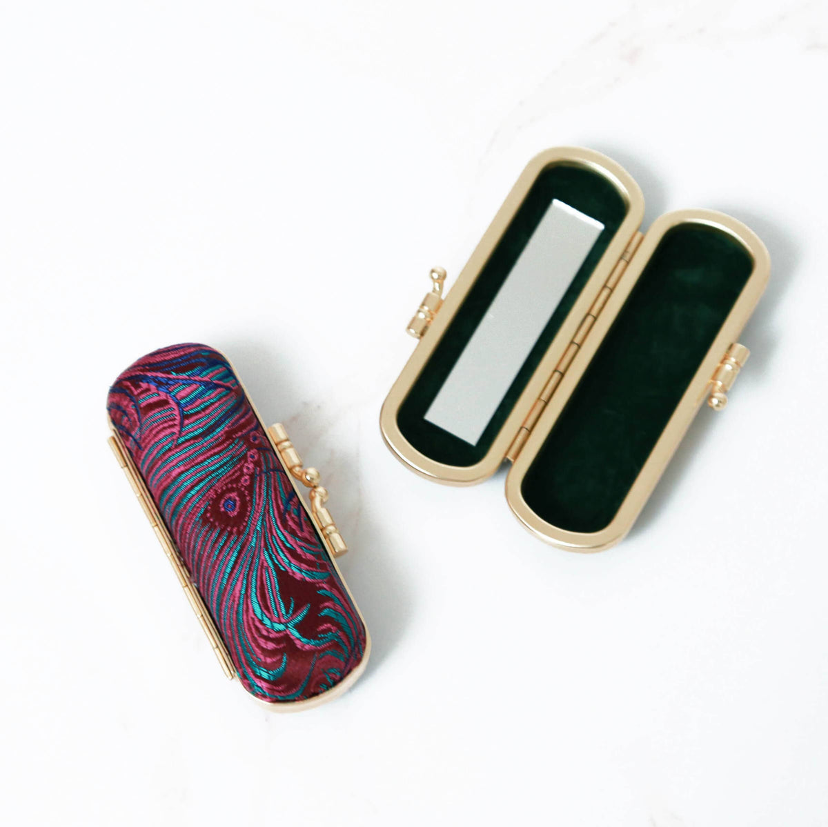 Peacock Brocade Lipstick Holder with Mirror | Purple & Blue