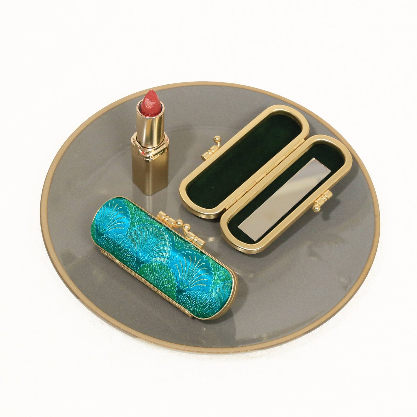 Brocade Seashell Print Lipstick Case w/ Mirror