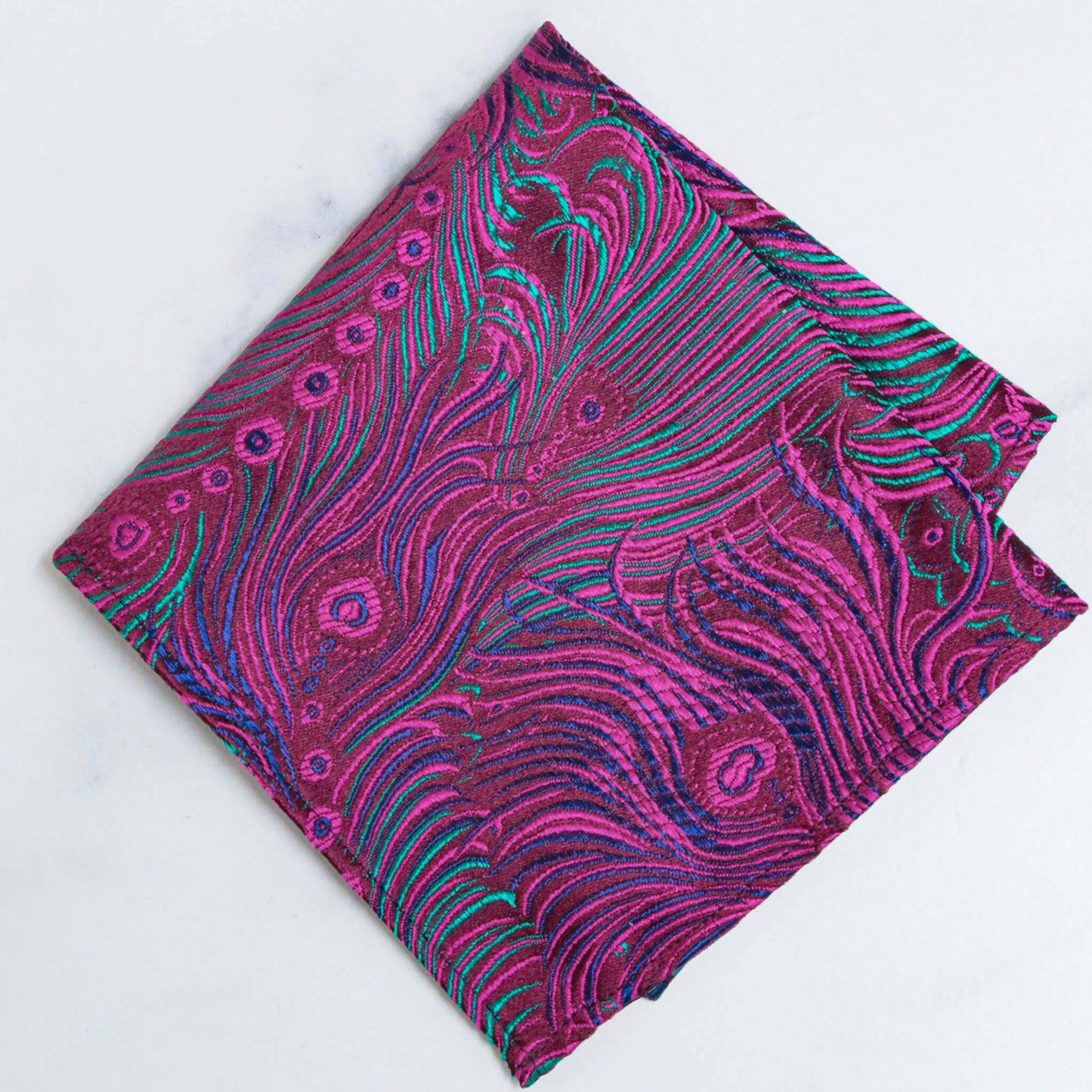 Brocade Peacock Print Pocket Square