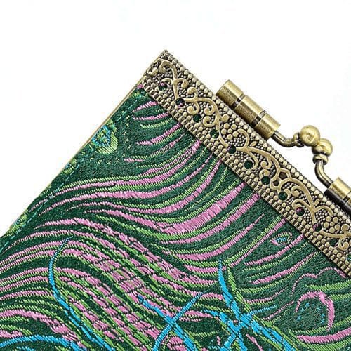 Peacock Brocade RFID Card Holder | Teal & Pink