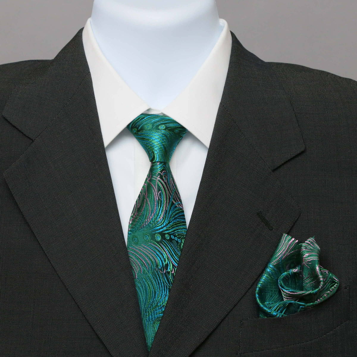 Peacock Pattern Brocade Men’s Tie | Teal & Pink