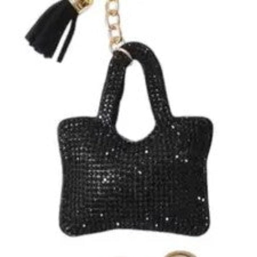 Keyring Bag Charm w/ Tassel | Rhinestone Handbag
