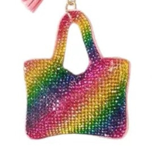 Keyring Bag Charm w/ Tassel | Multicolor Rhinestone Handbag