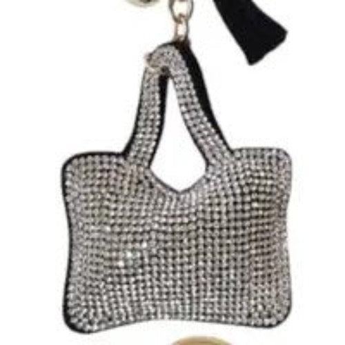 Keyring Bag Charm w/ Tassel | Rhinestone Handbag
