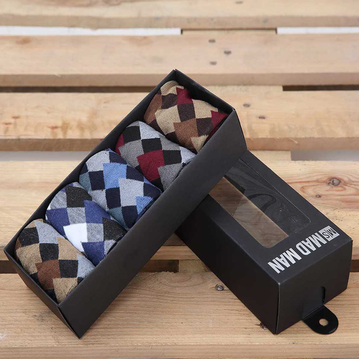 5-Pair Set Men's Crew Socks | Diamond