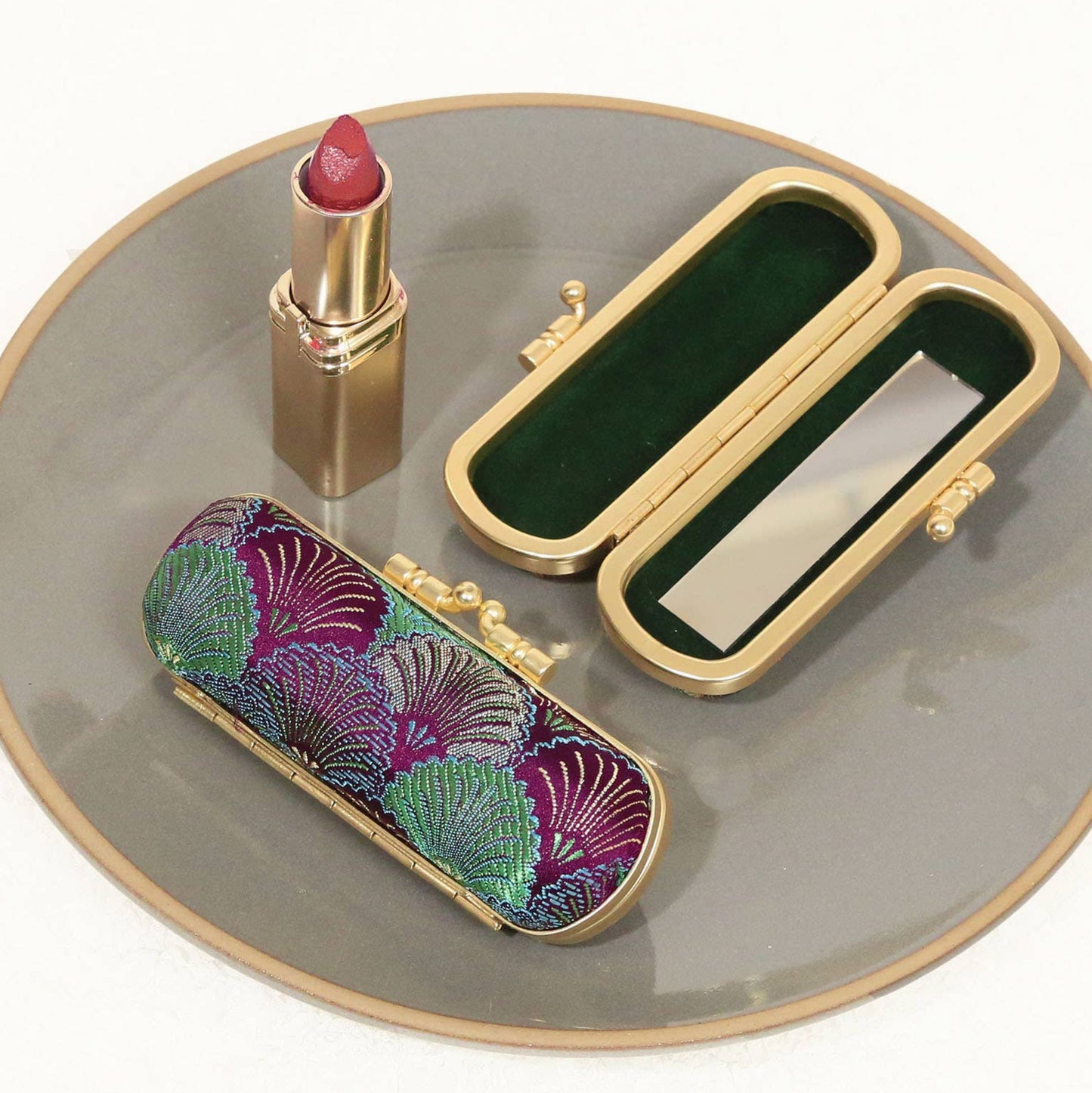 Seashell Pattern Mirrored Lipstick Case | Burgundy