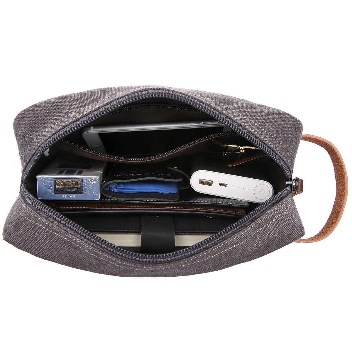 men's canvas/leather toiletry bag