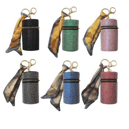 Studded Glitter Keychain Lipstick Case