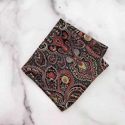 Paisley Pattern Brocade Pocket Square | Black & Red