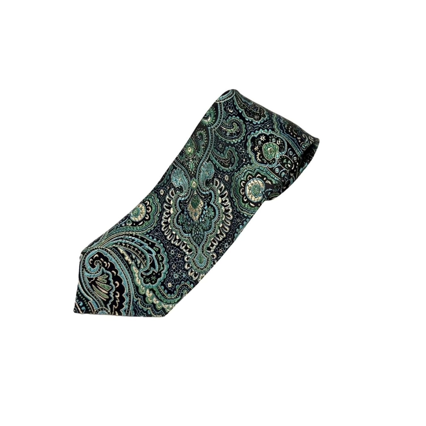 Paisley Pattern Brocade Men’s Tie | Black & Teal
