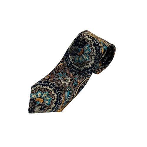 Paisley Pattern Brocade Men’s Tie | Black & Orange