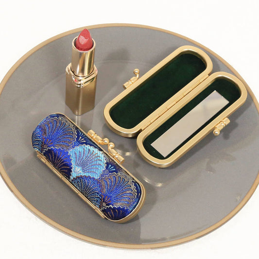 Seashell Pattern Mirrored Lipstick Case | Dark Blue