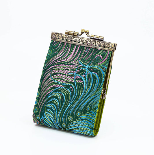 Peacock Brocade RFID Card Holder | Teal & Pink