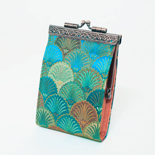 Seashell Brocade Card Holder with RFID | Teal & Copper