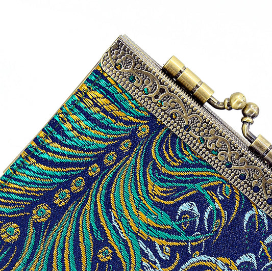 Peacock Pattern RFID Card Wallet | Blue/Gold