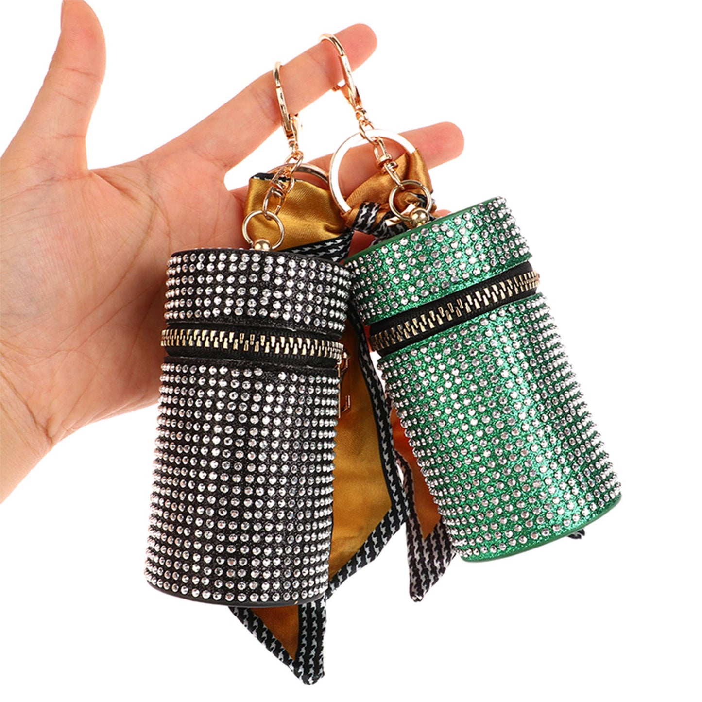 Studded Glitter Keychain Lipstick Case