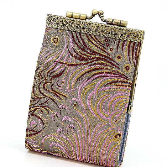Peacock Pattern RFID Card Wallet | Gray/Pink