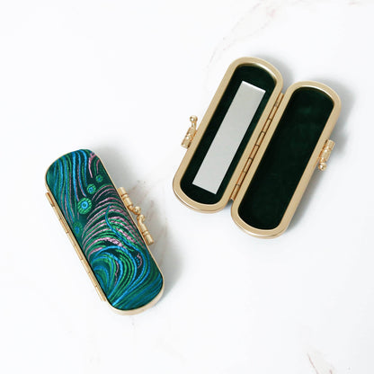 Brocade Peacock Print Lipstick Case w/ Mirror