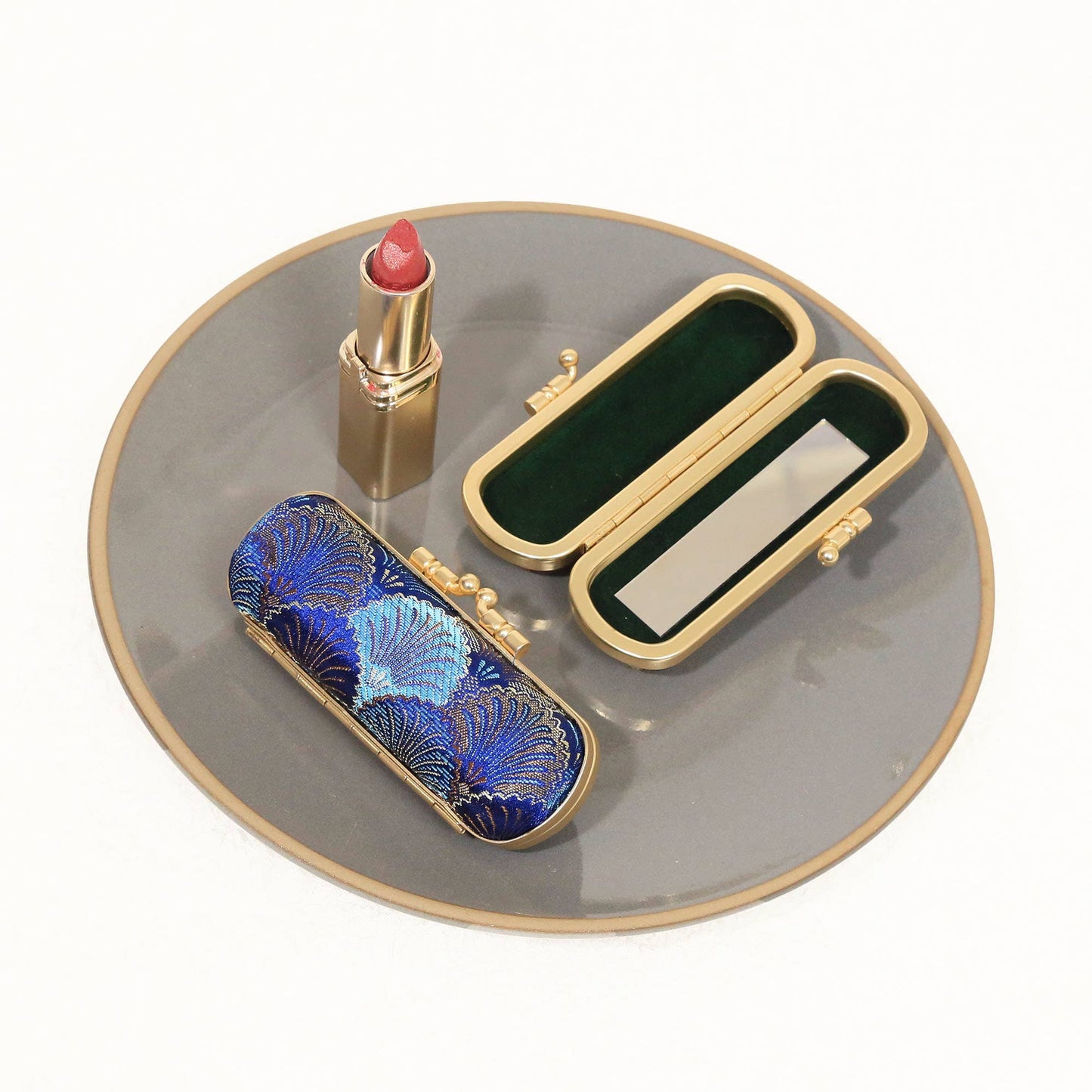 Brocade Seashell Print Lipstick Case w/ Mirror
