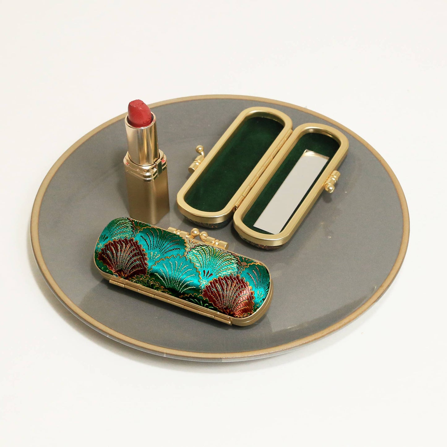 Brocade Seashell Print Lipstick Case w/ Mirror