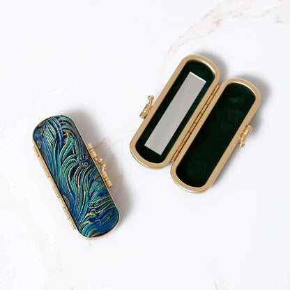 Peacock Brocade Lipstick Holder with Mirror