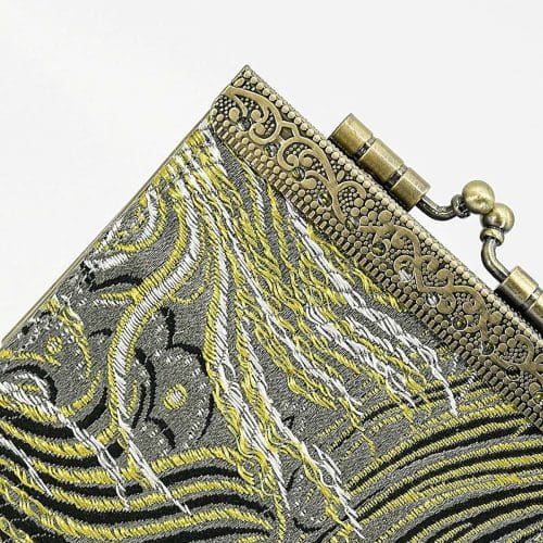 Peacock Brocade RFID Card Holder | Gray & Gold