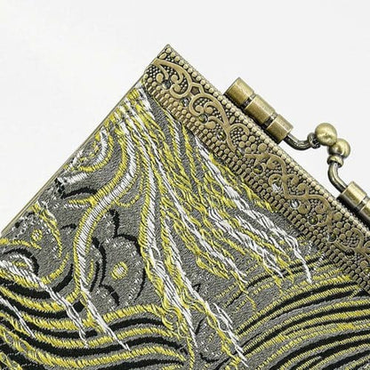Peacock Brocade RFID Card Holder | Gray & Gold