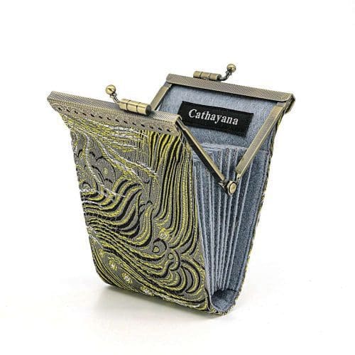 Peacock Brocade RFID Card Holder | Gray & Gold