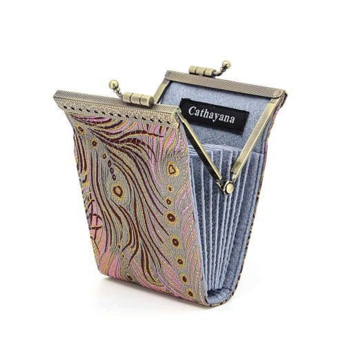Peacock Brocade RFID Card Holder | Pink & Gray