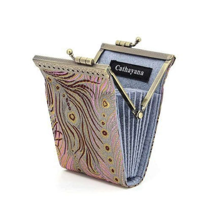 Peacock Brocade RFID Card Holder | Pink & Gray