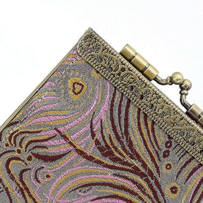 Peacock Brocade RFID Card Holder | Pink & Gray