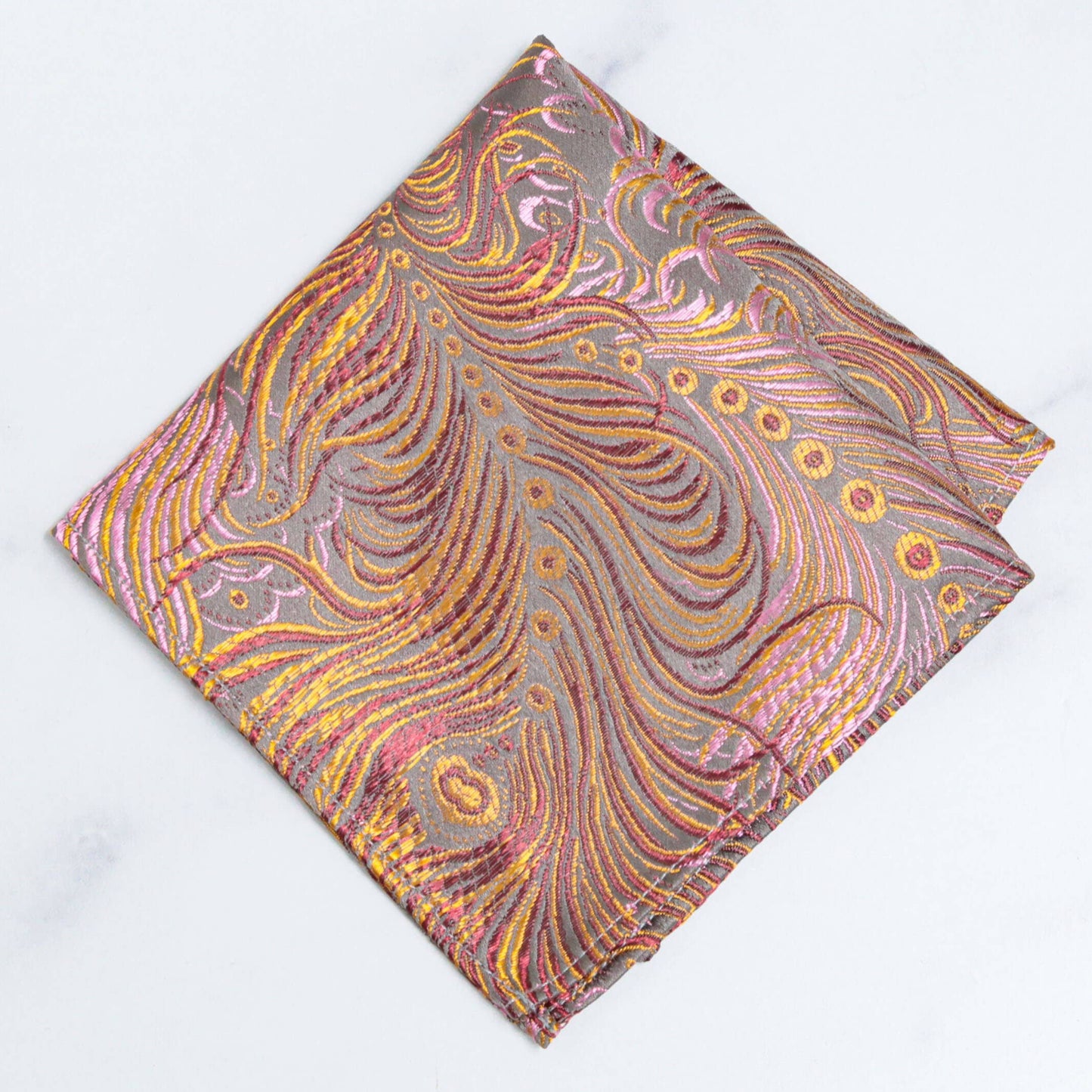 Brocade Peacock Print Pocket Square