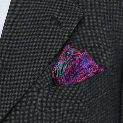 Brocade Peacock Print Pocket Square