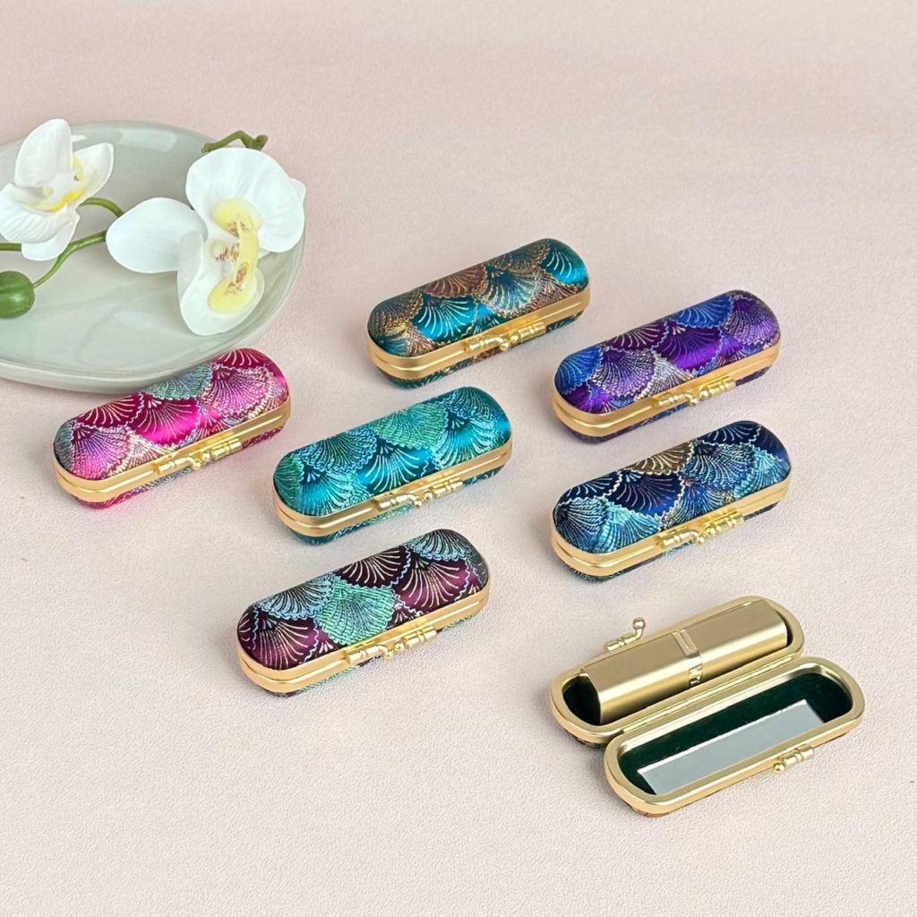 Seashell Brocade Lipstick Holder with Mirror