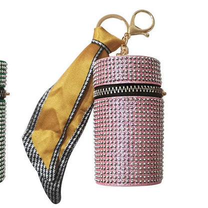 Studded Glitter Keychain Lipstick Case