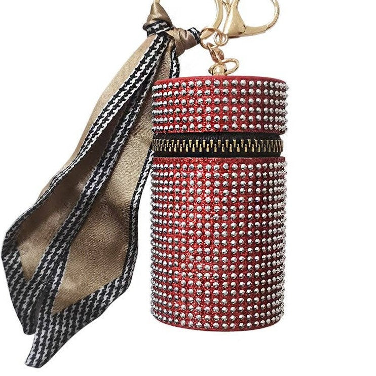 Studded Glitter Keychain Lipstick Case