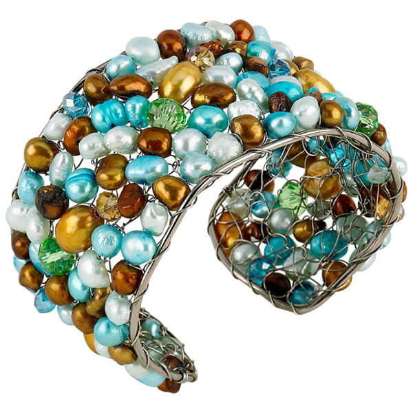 'Susie' Pearl Cuff Chalcedony Bracelet