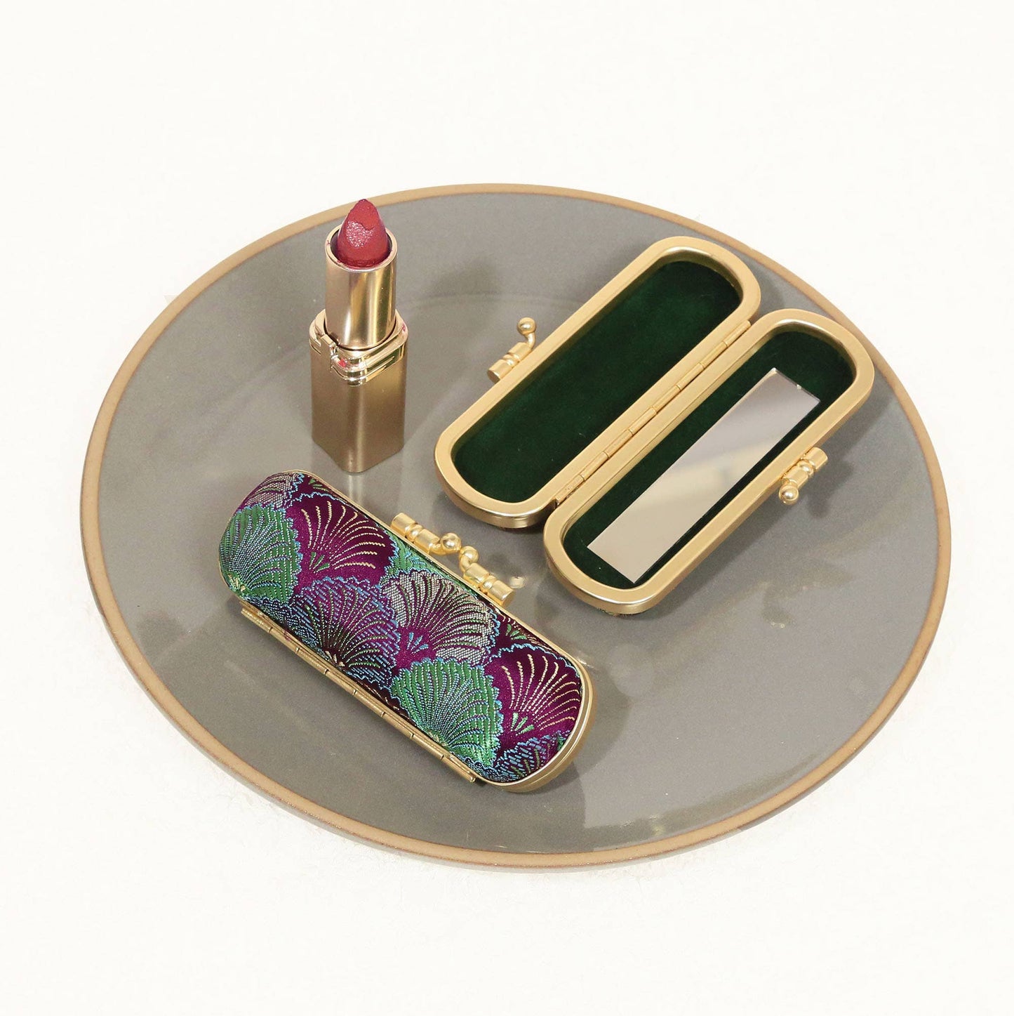 brocade lipstick case w/ mirror | Seashell
