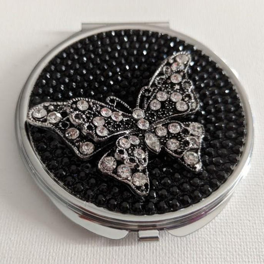 rhinestone butterfly compact mirror