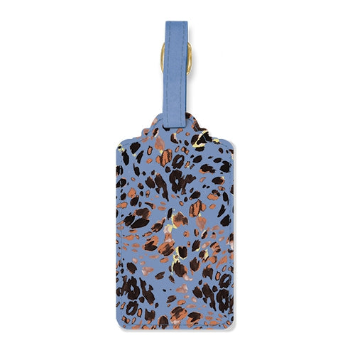 vegan leather luggage tag | Blue Leopard