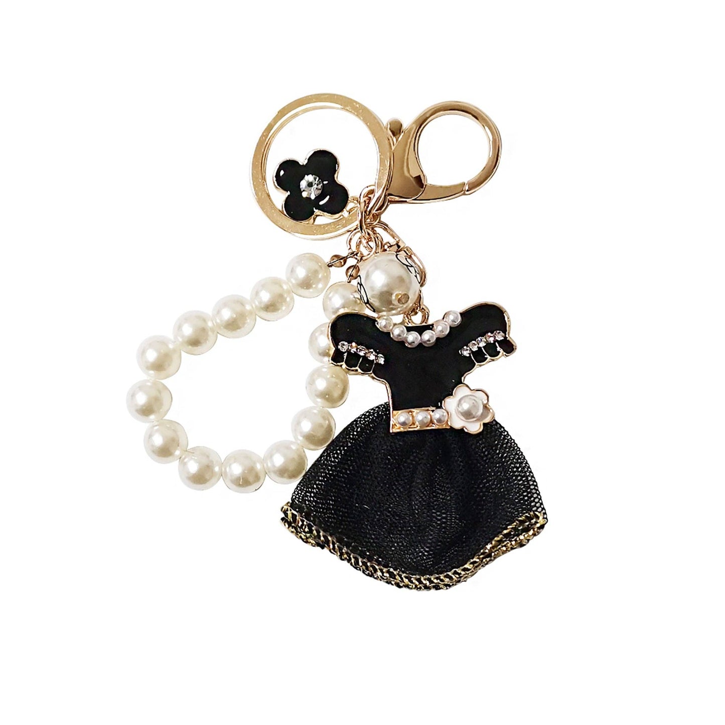 Pearl Strap Black Dress Keychain