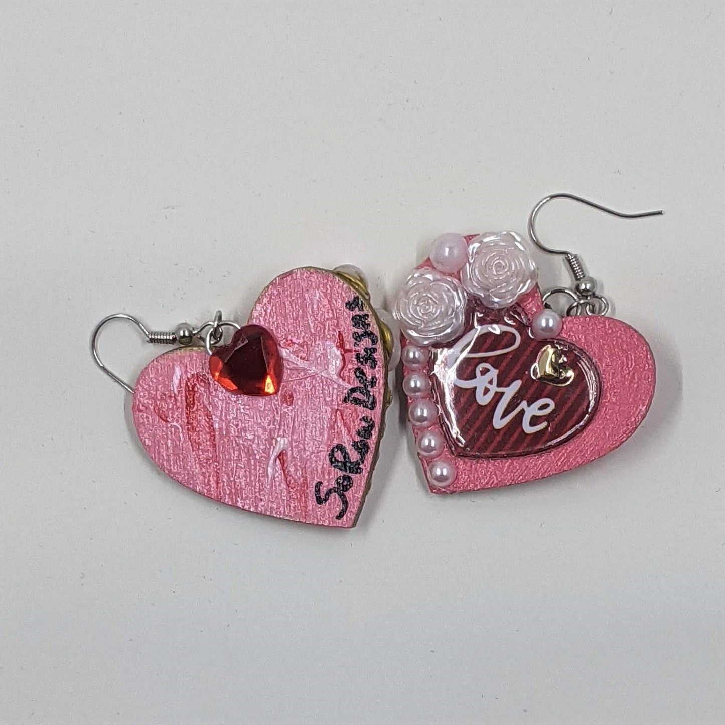 hand-painted wooden dangle earring | Love